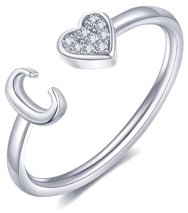 FUNEIA Bague Femme Or Argent Rose Or Coeur Bague avec Initiale Lettres Enfant Fille Plaqué Or Reglable Ajustable A-Z Collier Femme Bague Fiançailles Accessoires Mode Contemporains Boîte Cadeau
