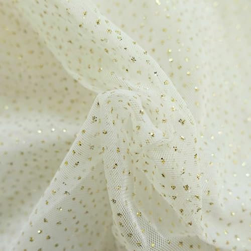 Tüll mit Glitzer Kostümstoff Fasching Royal Tüll 1 x 1,5 m Meterware Farbwahl, Farbe:006 - creme/gold