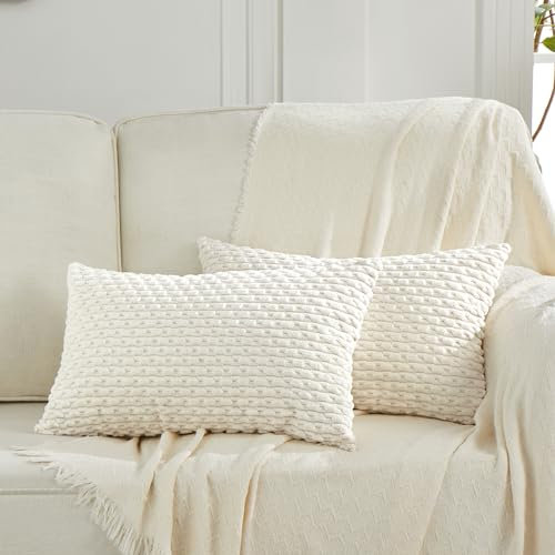 FDTERN 2er Set 40x60 cm Creme Beige Kordsamt Kissenbezug Flauschig Boho Kissenbezüge Kissenhülle Dekokissenbezug Sofakissen Dekokissen Deko für Sofa Schlafzimmer Wohnzimmer