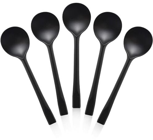 LIUCONGBD 200Pcs Black Plastic Dessert Spoons, 5.7/14.5cm Long Heavy Duty Reusable Soup Spoon, Ice Cream Cutlery for Pudding Mousse Weddings Catering Buffets Events Party Picnics