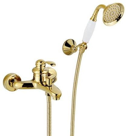 ZYCDP Badewannenarmatur Wannenarmatur Retro Einhebel Mischbatterie Badewanne mit Brause Wand-Duscharmatur Mit Handbrause, Gold