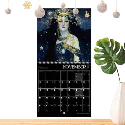 Dark Lunar Calendar, Dark 2024 Calendar, Dark Kalender, Gothic Pagan Room Calendar Dark Aesthetic Art Calendar for Friends and Greek Mythology Lovers