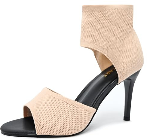 SICARE Peep-Toe-Absätze für Damen, sexy, 9.4 cm, Stiletto-High Heels für Damen, elegant, Slipper, bequem, breit, dehnbar, Strick, offener Zehenbereich, schwarze Absätze, Sandalen für Abschlussball