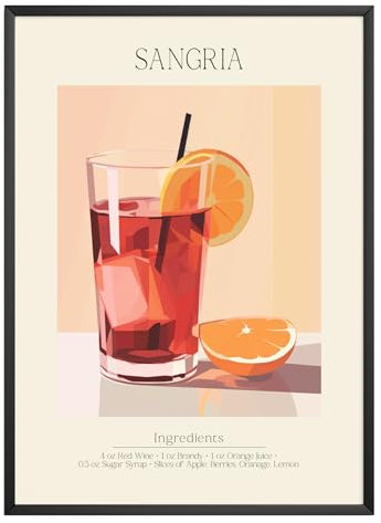 MJ-GRAPHICS - Poster Sangria - Bild mit Cocktail Rezept - Wandbild Din A4 in Galerie Qualität mit extra dickem 300g Posterpapier - Retro Poster Cocktail - FineArt Kunstdruck ohne Bilderrahmen