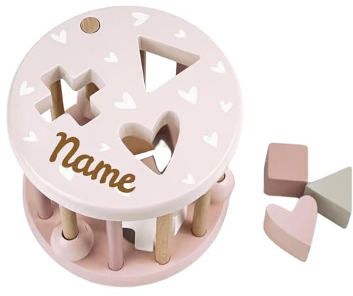 Elefantasie Sortierspiel aus Holz personalisierbar mit Name Sortierbox Steckspiel ab 12 Monate Geschenk zur Geburt rosa