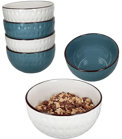 MamboCat Rome - Lot de 6 bols à céréales - Bleu et blanc - 550 ml - Diamètre : 14,5 cm - En faïence avec relief en losanges - Pour 6 personnes - Pour céréales, salade, dessert, etc. - Pour le