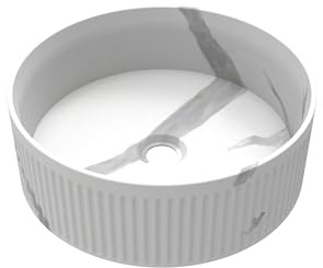 BAIKAL Lavabo sobre Encimera | Redondo | Calacatta | 37 x 37 x 12,5 cm | Sin orificio para grifo | Lavabo Baño | Envío con Embalaje Reforzado
