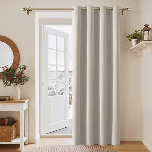 PONY DANCE Thermal Blackout Curtain - Curtain Light Blocking Eyelet Top Drape Home Decor for Door Windows Bedroom Treatment Energy Saving, 1 Piece, Wide 52 in by Drop 84 inch, Natural