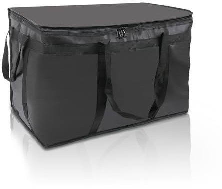 szkoo 2 Stück Isolierte Kühltasche Faltbar, 58 * 38 * 35cm Schwarz Pizza Lieferung Taschen, Picknick Kühltasche Transport Tasche für Heiße und Kalte Speisen