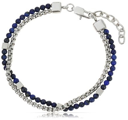 Made by Nami Zweireihiges Armband Herren mit Perlen in Silber und Blau Wasserfester Schmuck 18 + 4 cm Länge Geschenke für Männer (Blau)
