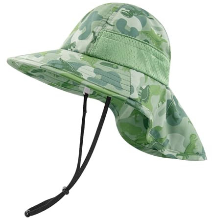 SEYUFN Baby Sonnenhut Mädchen Jungen Halskappe Kinderschutz Eimer Hüte Atmungsaktiver Baby Mädchen Strandhut Kleinkind Sommerhut (M(2-6 Jahre), C-Grüner Dinosaurier)