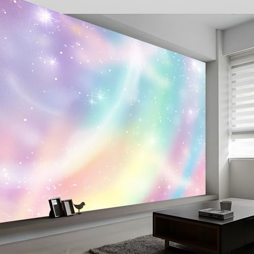 Générique Papier Peint Intissé Rayures Étoiles Arc en Ciel de Rêve 250 x 175 cm (L x H), Papier Peint Panoramique Conte de Fées, Mural Photo Mural Poster pour Salon Chambre de Enfants Décor Fond TV
