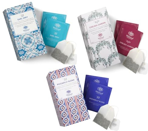 Whittard® | Saveurs de pétales de rose de thé blanc | Thé noir Earl Grey Bergamote | Mélange de thé noir et d'hibiscus Piccadilly | Thé aux saveurs mélangées - 3 x 25 filtres