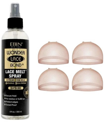 Melting Spray Wig Set with Invisible HD Wig Caps - Extreme Hold Ebin Lace Melting Glue & Invisible Lace Tint for Seamless Wig Fit