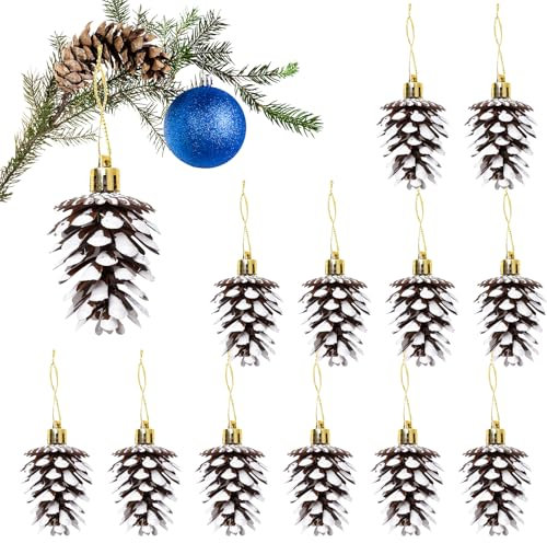 HERZONE 12pcs Weihnachtsbaumanhänger Tannenzapfen Anhänger Pinienzapfen anhänger,Zapfen Deko zum Anhängen (Kaffee(zapfen))