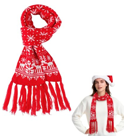 DEARMAMY Weihnachtsschal Warmer Schal Stretch-Schal Unisex Weihnachts-Rentier-Schneeflocken-Schal für Damen Und Herren
