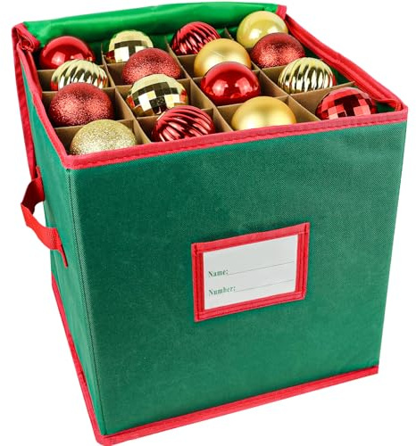 Mu Mianhua Christmas Bauble Storage Box With Dividers 64 Compartment Xmas Ornaments Storage Container Oxford Cloth Christmas Decorations Storage Box, Green