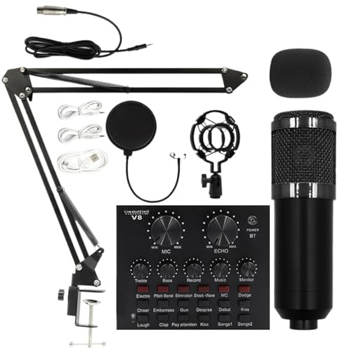 Live Streaming Kit User Friendly Streaming Kit, Sound Card, Microphone | Condenser Microphone Set User Friendly Recording Studio Equipment Supplies Set for Anchors, Singers, Voice Actor