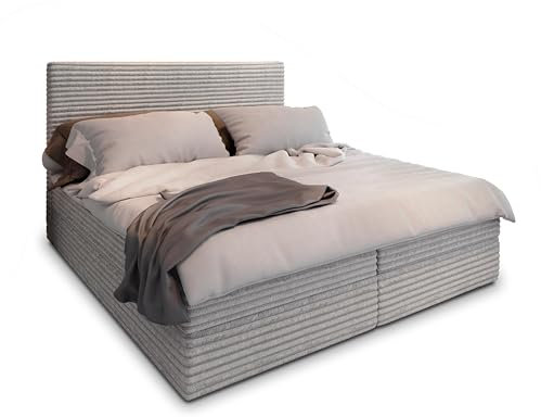Masseno Boxspringbett PISA 180x200 cm Komplett-Set mit Matratze und Topper, Polsterbett mit Zwei Bettkästen -Hellgrau, TILIA 83