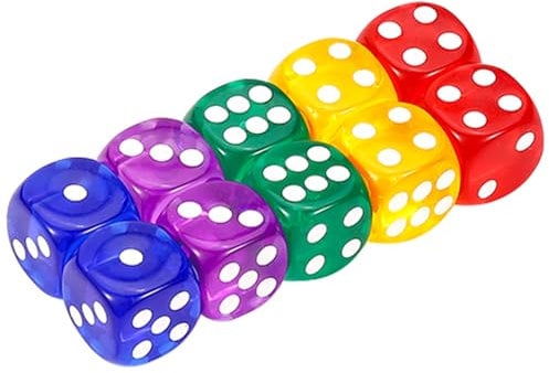 GWHOLE 10 Stück Würfel Bunt Set 6-Seitig, 14 mm, Farbe Würfel Set Spielwürfel Acrylwürfel Flüsterwürfel Dice Set mit abgerundeten Ecken Würfelkönig für Würfelspiele Tischspiele