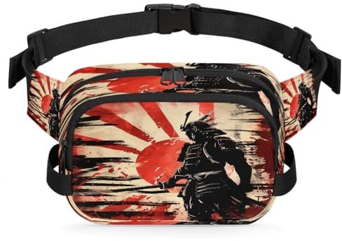 Mexpekil Bauchtasche, japanischer Samurai-Kaiser, Zwei-Wege-Reißverschluss, Gürteltasche, wasserabweisend, Hüfttasche, Umhängetasche mit verstellbarem Riemen, Schwarz