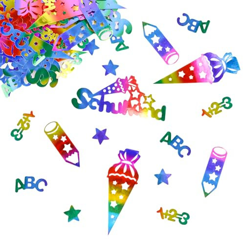 KOBOKO 100 Stück Glitzer Tischdeko Einschulung Deko Konfetti Groß,Schulkind 2025 Deko Konfetti,Schulanfang Deko,Streudeko Einschulung Schultüte Deko Schulanfang,Glitzer Confetti für Schuleinführung
