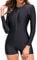 TERODACO One Piece Swimming Costume Women Removable Padded Half Zip Rash Vest Women Long Sleeve UPF50+ Ladies Swimsuits Wetsuit Rash Guard,Soft Stretchy Quick Dry 2505 Black M