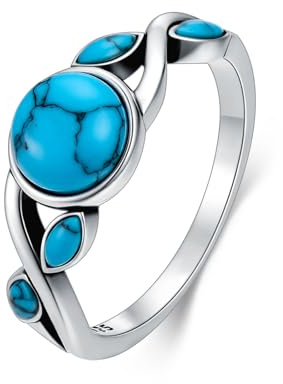 Molioaki 925 Sterling Silber Rund Echter Türkis Verdrehtes Blatt Ring Boho Zierlicher Schmuck für Damen