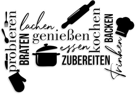 Wandtattoo Sprüche und Zitate Wanddeko Wandsticker Aufkleber selbstklebend für Wohnzimmer Büro Schlafzimmer Esszimmer Flur YX008 (Schwarz, Kochen)