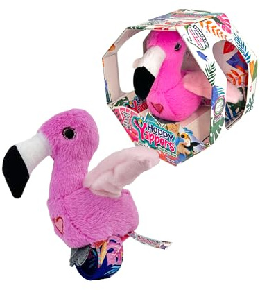 HAPPY YAPPERS Flamingo - Pajarito Interactivo Que Canta, Mueve Las Alas y Repite lo Que Dices, Incluye Brazalete y Cable de Carga, Modelo Flamingo de 6 Diferentes Disponibles, Famosa (HPA00200)