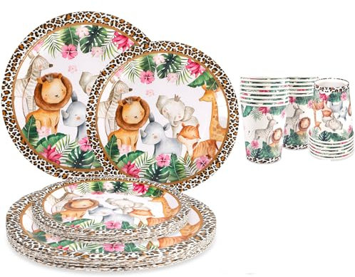 JUQG 110 Pcs Vaisselle pour Fêtes D'anniversaire D'enfants, Assiettes, Pailles, Gobelets en Papier, Décorations D'anniversaire pour Garçons et Filles(10 personnes)