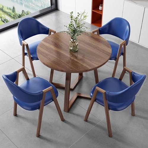 HADECOLL Modernes Konferenztisch-Set - Runder Esstisch Mit Metallbeinen Und Stühlen Für Geschäftstreffen, Platzsparendes Design Für Büroempfangs- Und Kaffeebereiche, Dunkelblau 90 cm