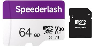 Speederlash 64GB Micro SD Card with Adapter, A1, U3, Read Speed Up to 95MB/s, High Speed Memory Card for Cams, Drones, Smartphone, Tablet
