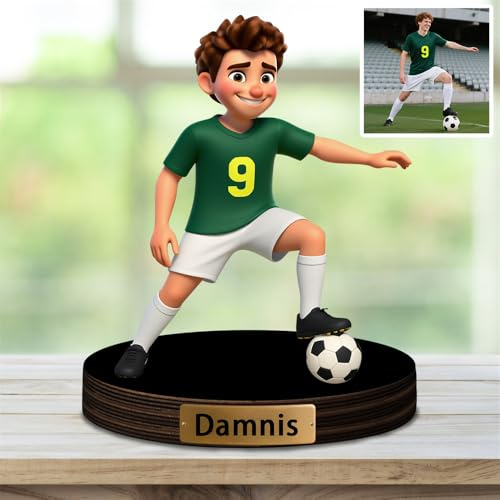 XIAO.Z Benutzerdefinierte Sport Fußball Spieler Foto Cartoon Stil Desktop Skulptur, personalisierte Fußball Liebhaber Spaß Bild Cartoon Portrait Rahmen Zeichen Tafel Geschenk