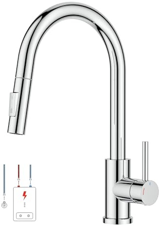 FORIOUS Niederdruckarmatur küche,Ausziehbarer Küchenarmatur,Polierter Chrom | Wasserhahn mit 3 anschluessen fuer boiler, Geeignet Für Boiler Und Untertischgeräte