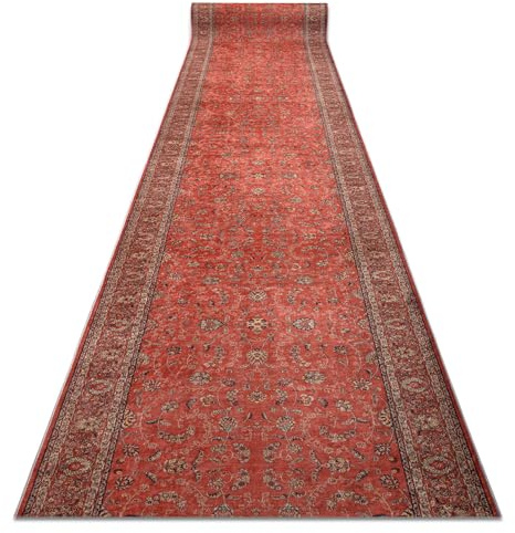 rugsx Läufer Antirutsch Lotus Tradition 58160 Klassisch, Ornament rot - Waschbar - 100x750 cm - Rutschfester Teppich für Flur & Küche