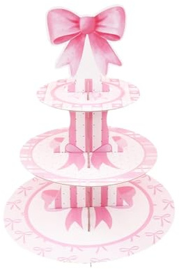 Cupcake Stand for Party Supplies Easy No Tools Assembly, 3 Tier Thick Cardboard Food Display with Non Skid Base, Themed Decor for Birthday Party (Pink)
