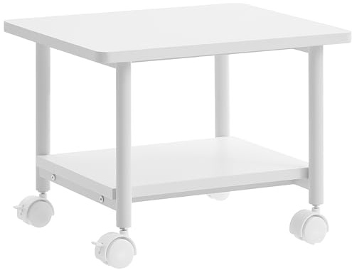 VASAGLE Druckertisch mit Rollen, 2-stufiger Druckerständer | Aufbewahrungsregal, unter dem Schreibtisch, für Büro Arbeitszimmer, Wolkenweiss und Mattweiss, BARNET Kollektion OPS002W01