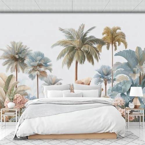 Seide Fototapete Tropische Palmen 3D Effekt Tapeten Retro Jungle XXL Wandtapete Wand Dekoration für Wohnzimmer, Kinderzimmer, Schlafzimmer, Tv - 250x175cm, Salbeigrün