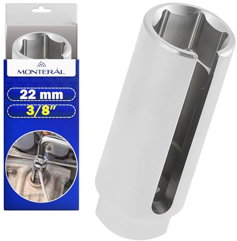 Lambdasonden Schlüssel 22mm x 80mm Vierkant 3/8 Sechskant Antrieb 27mm | Lambdasonde Werkzeug Steckschlüssel aus Hochwertigem Chrom-Vanadium Stahl - MONTERAL