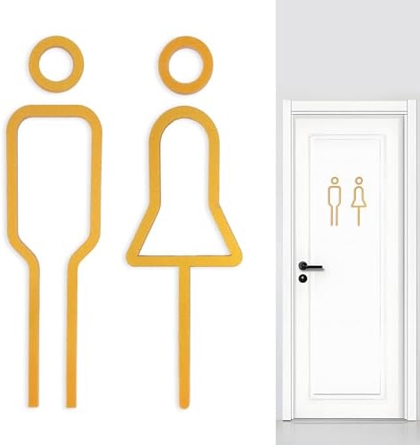 Modernes Schwarzes WC Schild Selbstklebend mit Männer Frauen Symbol Toilettenschild, Elegantes Acryl WC Türschild, als Gäste WC und Toilettentür Dekoration (gold)