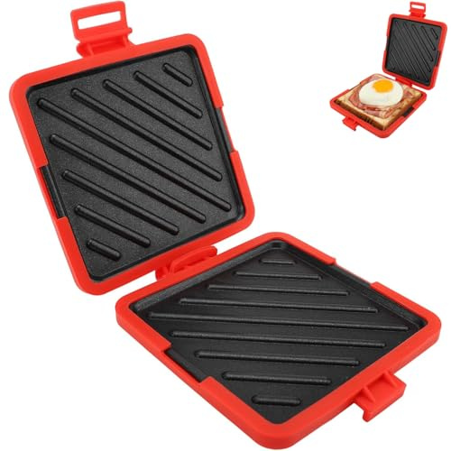 Sandwichmaker für Mikrowelle und Backofen, Quadratischer Doppelter Silikon Sandwichtoaster, Antihaft Backform mit Aluminiumboden für Sandwiches Waffeln Panini, Kabellos Backzubehör