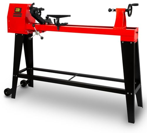 EBERTH Tornio da 550 W per legno con base stabile – distanza tra le punte 1000 mm, diametro di tornitura Ø 350 mm, trasmissione a cinghia a 4 livelli, tornio in legno stabile
