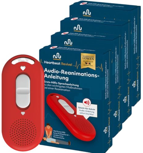 Heartbeat Revivel Audio-Reanimations-Anleitung 4er Set | Klare Schritt-für-Schritt Sprachanweisungen im Notfall, sofort startklar | Ohne App, ohne Handy, ohne Internet