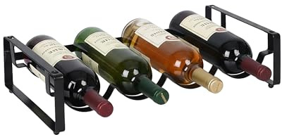 Relaxdays Weinregal, 4 Flaschen, stapelbar, schwarz | HxBxT: 9,5 x 40 x 20 cm, für Rot- & Weißwein, Eisen, Flaschenregal