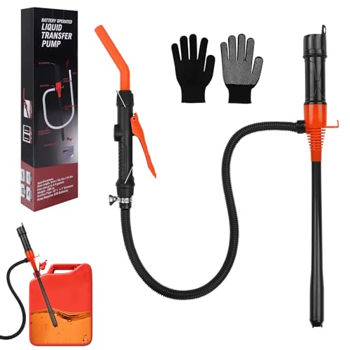 Portable Fuel Transfer Pump, Powered Battery Operated Transfer Pumps | with Quick Stop Nozzle, Upgraded Retractable Intake Pipe and Hose for Gasoline Diesel Oil Gas Water Fish Tank
