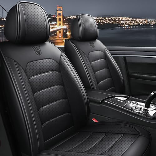 Sitzbezug Autositzbezug Universal für Mitsubishi Eclipse Cross PHEV Premium Vordersitze Auto Sitzbezug aus verschleißfest strukturiertes Leder kompatibel mit 95% Autos Einfache Installation Schwarz