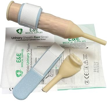 5X External Catheter for Men (25mm) + Fixing Strap Bundle – Latex Urinary Sheath with Catheter Leg Bag Holder Support – Compatible with Leg Bag, Night Bag, and Catheter Systems
