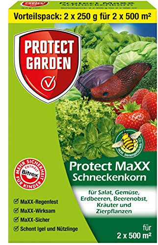 PROTECT GARDEN Protect MaXX Schneckenkorn, Ködergranulat zur Schneckenbekämpfung im Garten und Gewächshaus, Vorteilspack 2x250 g für 2x500 m²