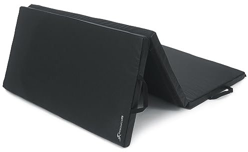 ProsourceFit Tri-Fold Folding Thick Exercise Mat 6’x4’ with Carrying Handles for Tumbling, Martial Arts, Gymnastics, Stretching, Core Workouts, Black